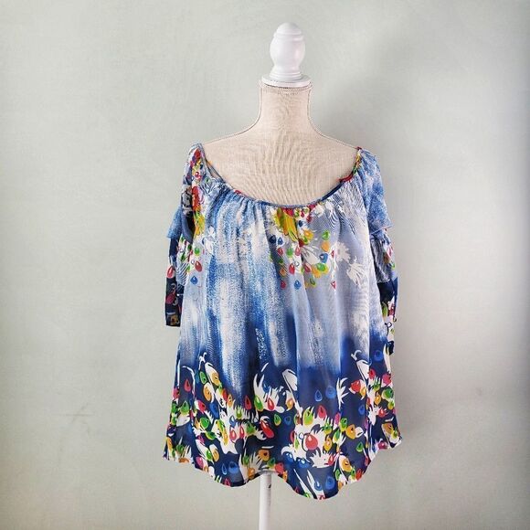 ENTRO OFF SHOULDER TOP FULLY LINED ADJUSTABLE STRAPS BELL SLEEVES SIZE MEDIUM - Picture 1 of 7